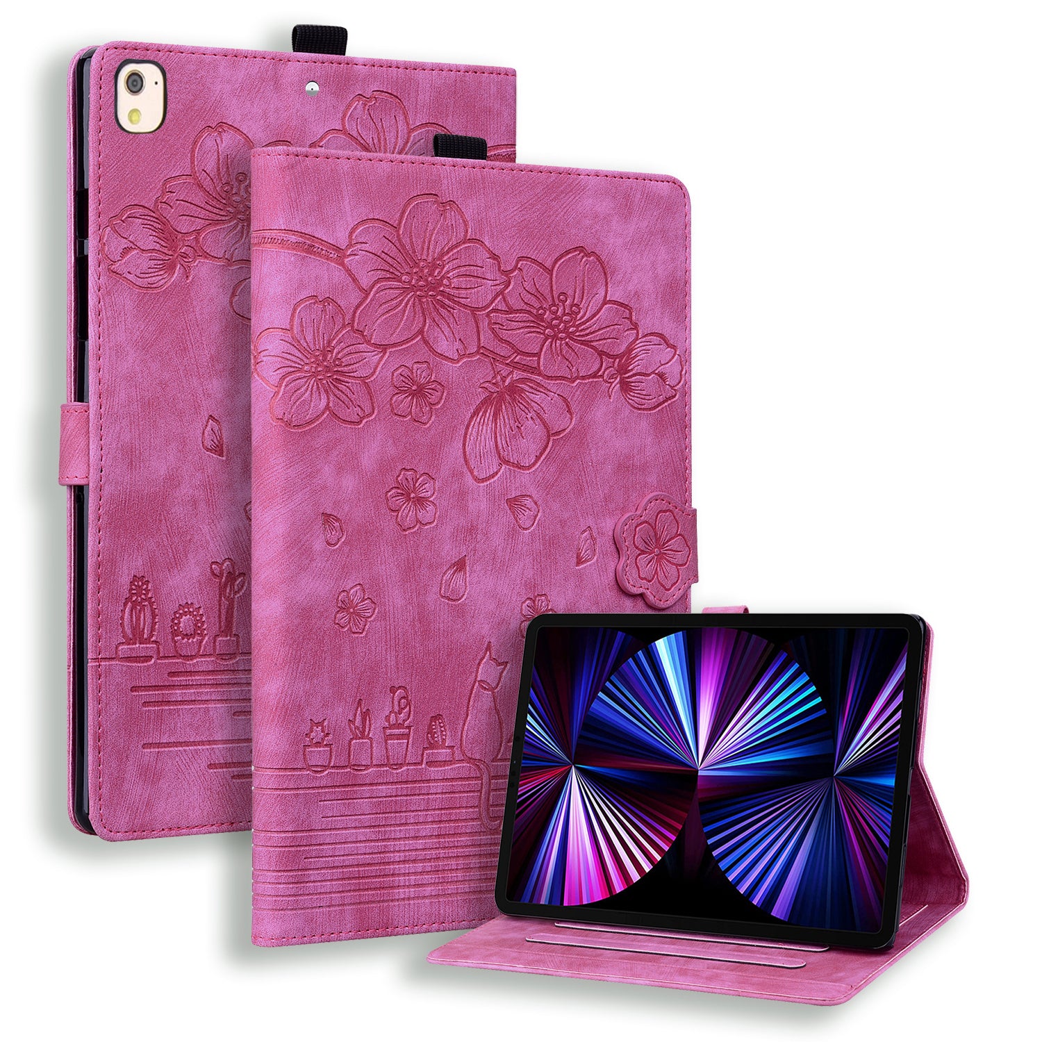 For iPad 10.2 (2021) / (2019) / (2020) / iPad Air 10.5 inch (2019) / iPad Pro 10.5-inch (2017) Leather Cover Flower Cat Imprinted Tablet Case