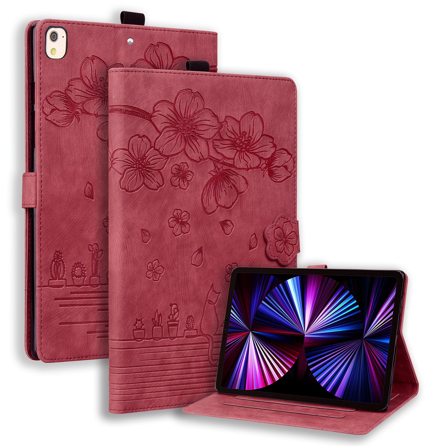 For iPad 10.2 (2021) / (2019) / (2020) / iPad Air 10.5 inch (2019) / iPad Pro 10.5-inch (2017) Leather Cover Flower Cat Imprinted Tablet Case