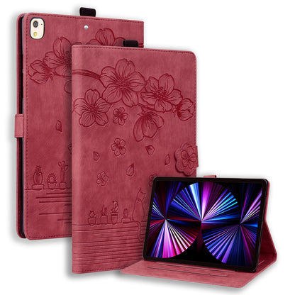 For iPad 10.2 (2021) / (2019) / (2020) / iPad Air 10.5 inch (2019) / iPad Pro 10.5-inch (2017) Leather Cover Flower Cat Imprinted Tablet Case