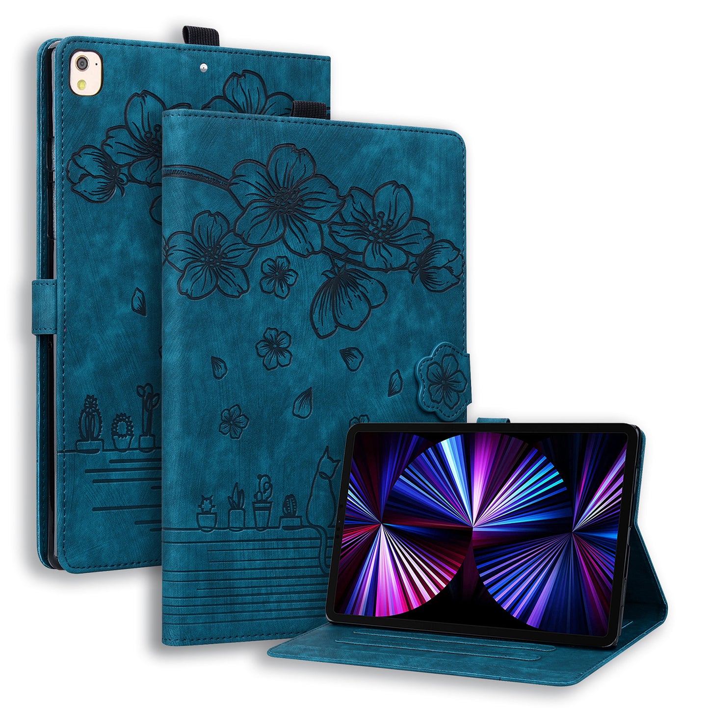 For iPad 10.2 (2021) / (2019) / (2020) / iPad Air 10.5 inch (2019) / iPad Pro 10.5-inch (2017) Leather Cover Flower Cat Imprinted Tablet Case