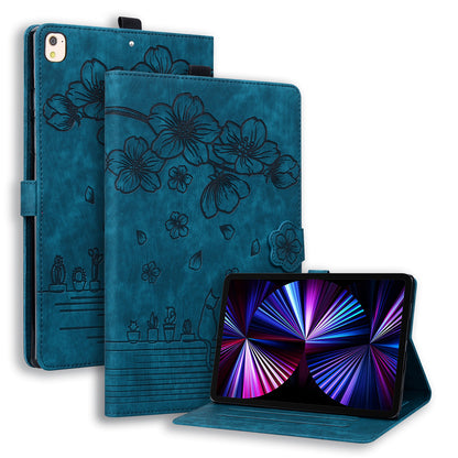 For iPad 10.2 (2021) / (2019) / (2020) / iPad Air 10.5 inch (2019) / iPad Pro 10.5-inch (2017) Leather Cover Flower Cat Imprinted Tablet Case