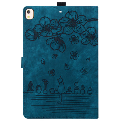 For iPad 10.2 (2021) / (2019) / (2020) / iPad Air 10.5 inch (2019) / iPad Pro 10.5-inch (2017) Leather Cover Flower Cat Imprinted Tablet Case