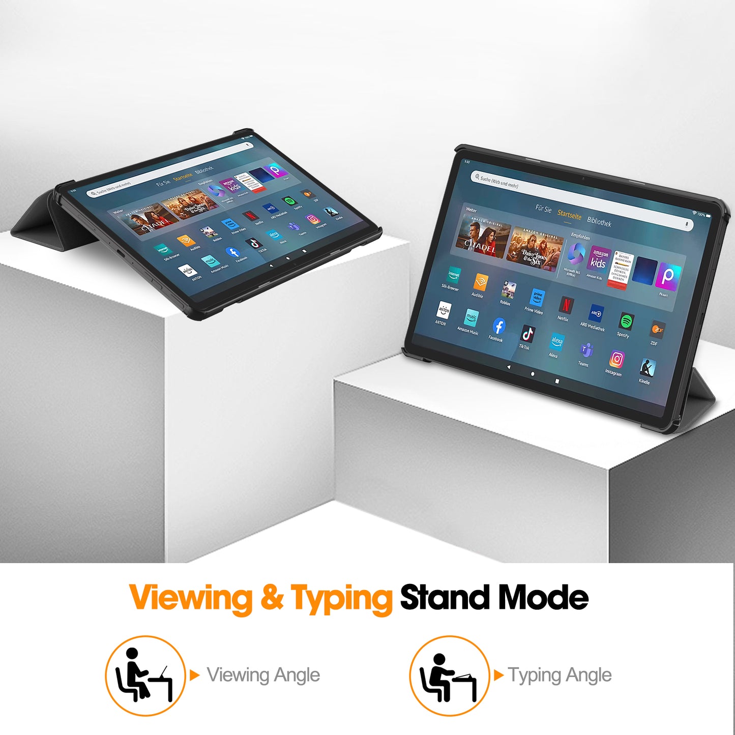 For Amazon Fire Max 11 PU Leather Tablet Case Tr-fold Stand Cover with Auto Sleep / Wake