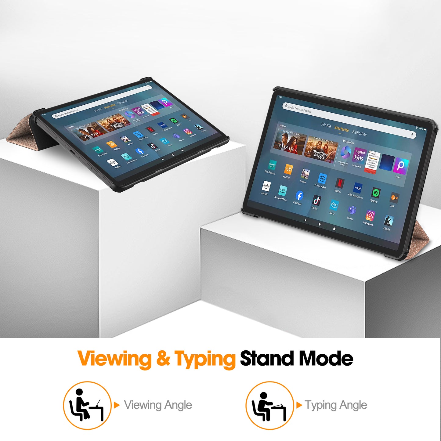 For Amazon Fire Max 11 PU Leather Tablet Case Tr-fold Stand Cover with Auto Sleep / Wake