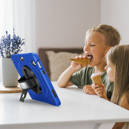 For iPad 10.9 (2022) Shockproof Kickstand Case PC+TPU Hand Strap Grip Tablet Cover with Pencil Holder