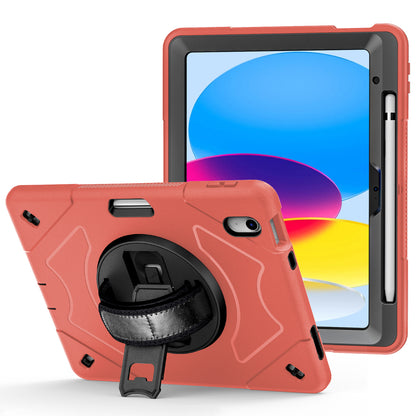 For iPad 10.9 (2022) Shockproof Kickstand Case PC+TPU Hand Strap Grip Tablet Cover with Pencil Holder