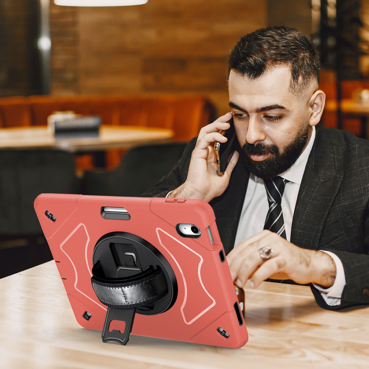 For iPad 10.9 (2022) Shockproof Kickstand Case PC+TPU Hand Strap Grip Tablet Cover with Pencil Holder