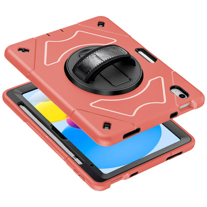 For iPad 10.9 (2022) Shockproof Kickstand Case PC+TPU Hand Strap Grip Tablet Cover with Pencil Holder