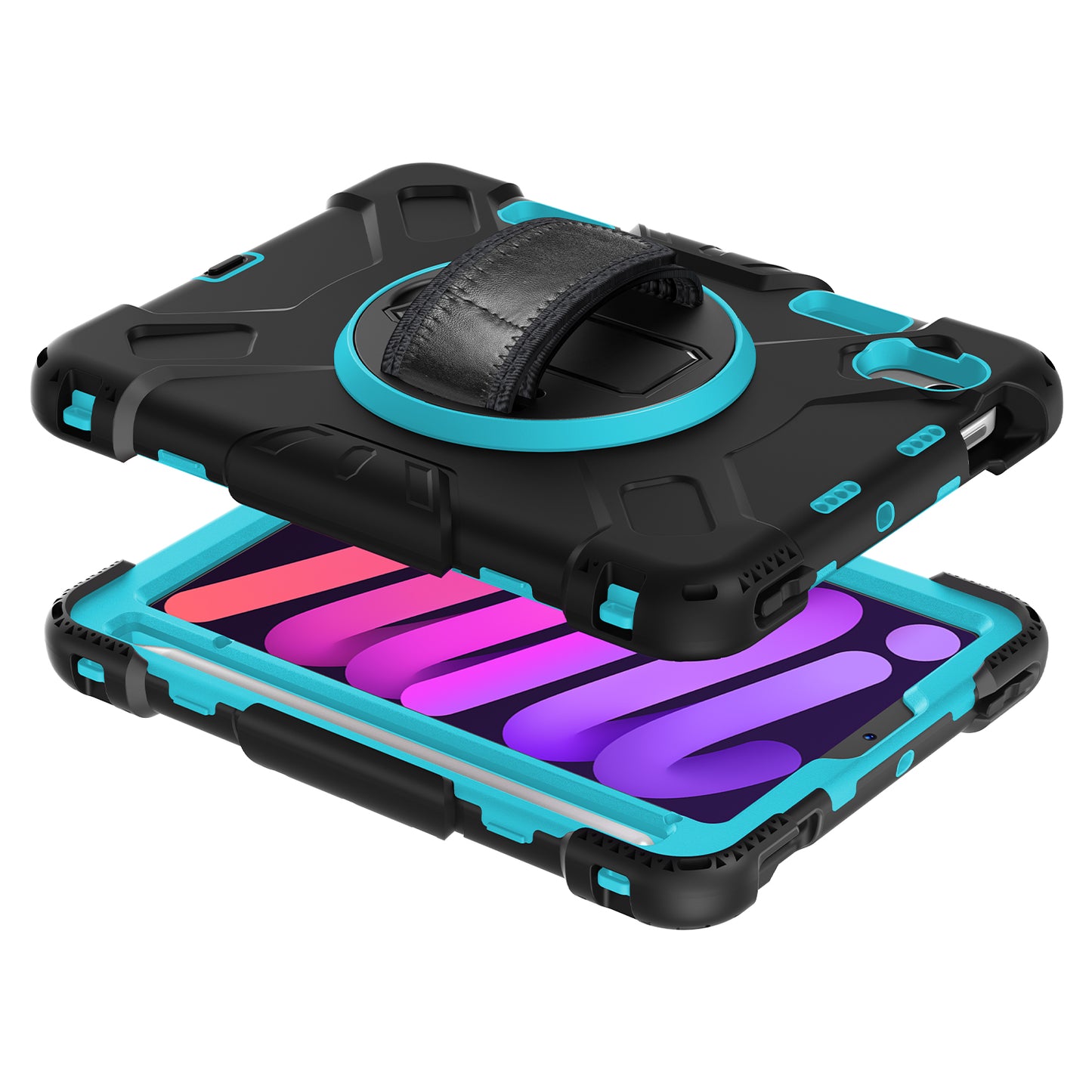 For iPad mini (2021) PC+Silicone Tablet Case Protective Kickstand Cover with Pen Slot / Shoulder Strap