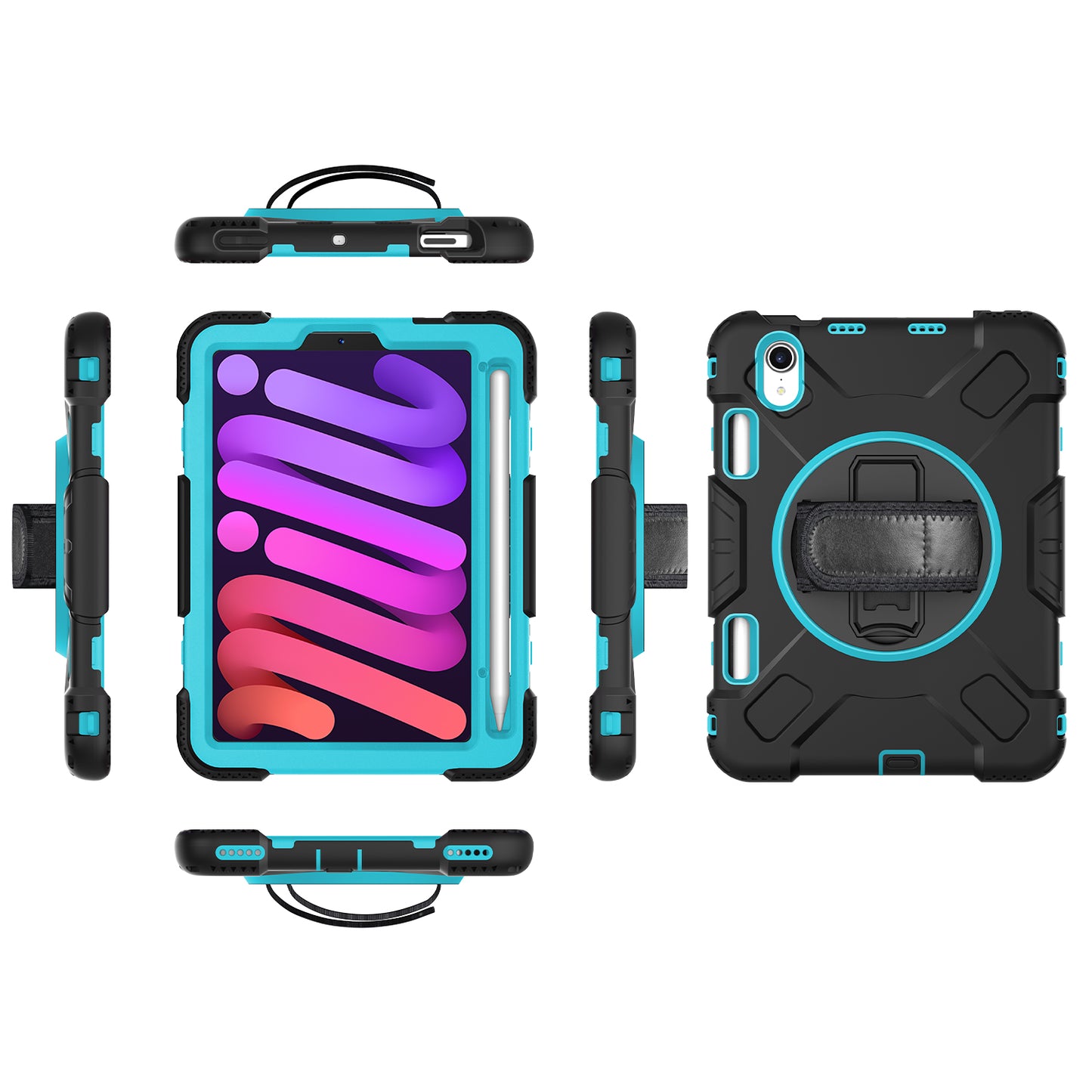 For iPad mini (2021) PC+Silicone Tablet Case Protective Kickstand Cover with Pen Slot / Shoulder Strap