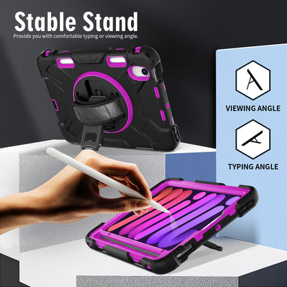 For iPad mini (2021) PC+Silicone Tablet Case Protective Kickstand Cover with Pen Slot / Shoulder Strap
