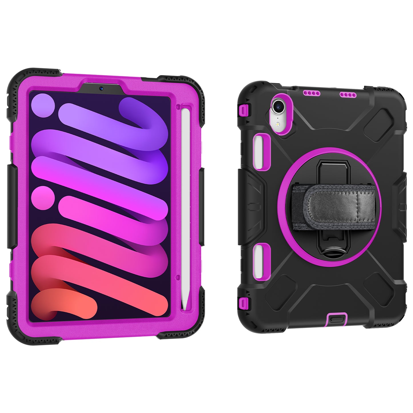 For iPad mini (2021) PC+Silicone Tablet Case Protective Kickstand Cover with Pen Slot / Shoulder Strap