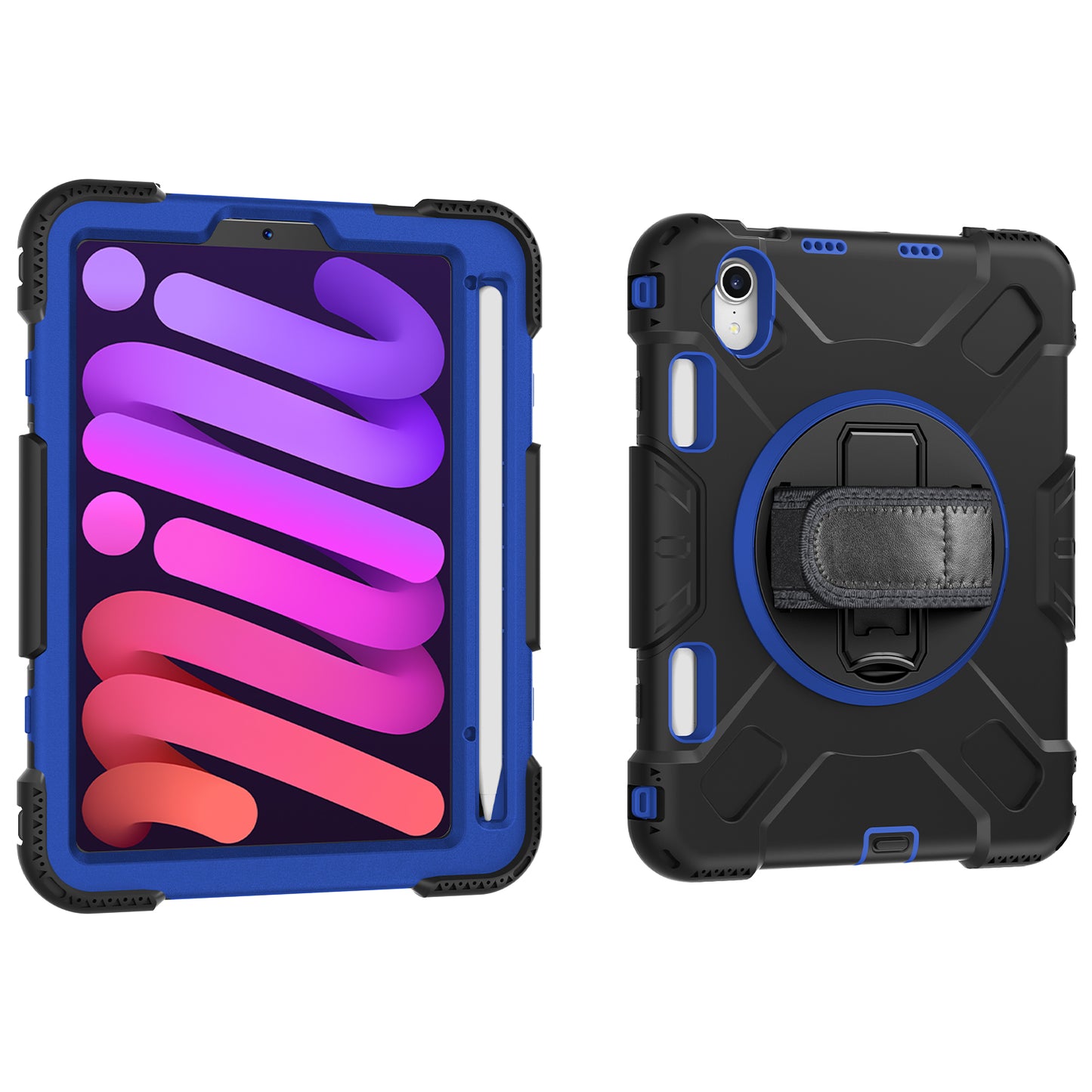 For iPad mini (2021) PC+Silicone Tablet Case Protective Kickstand Cover with Pen Slot / Shoulder Strap