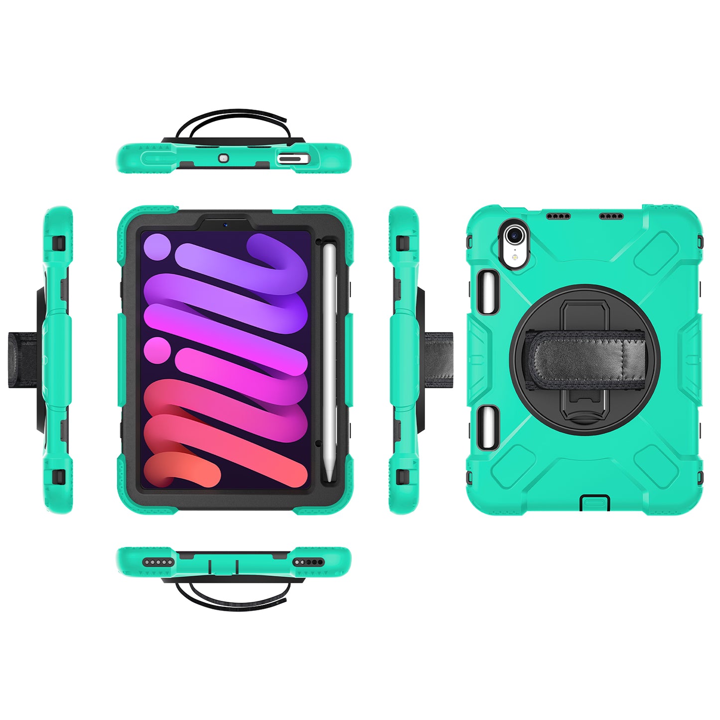 For iPad mini (2021) PC+Silicone Tablet Case Protective Kickstand Cover with Pen Slot / Shoulder Strap