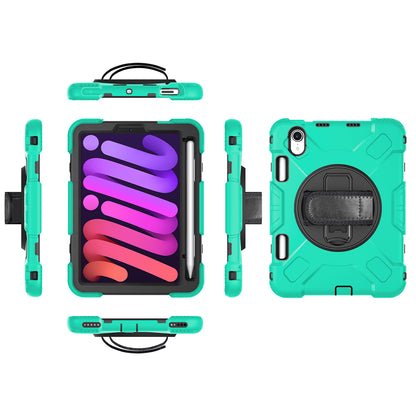 For iPad mini (2021) PC+Silicone Tablet Case Protective Kickstand Cover with Pen Slot / Shoulder Strap