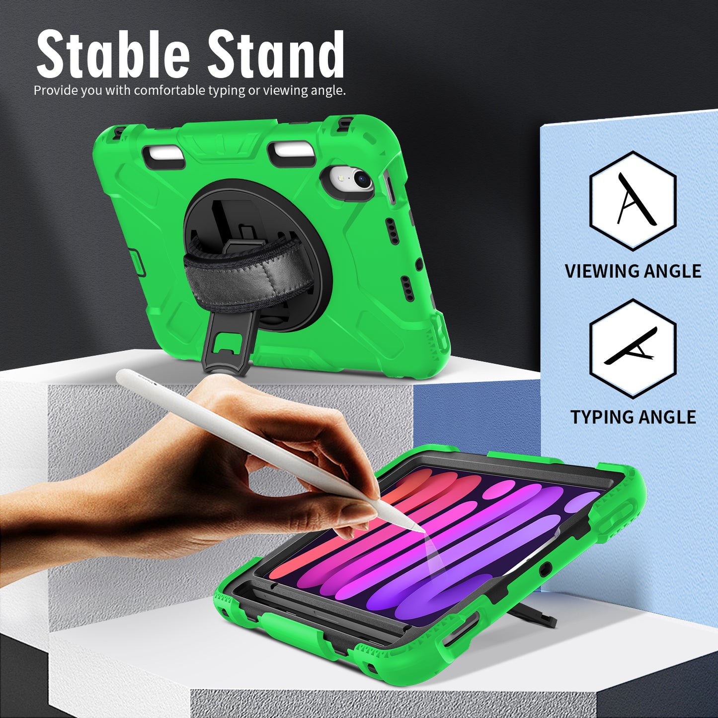 For iPad mini (2021) PC+Silicone Tablet Case Protective Kickstand Cover with Pen Slot / Shoulder Strap