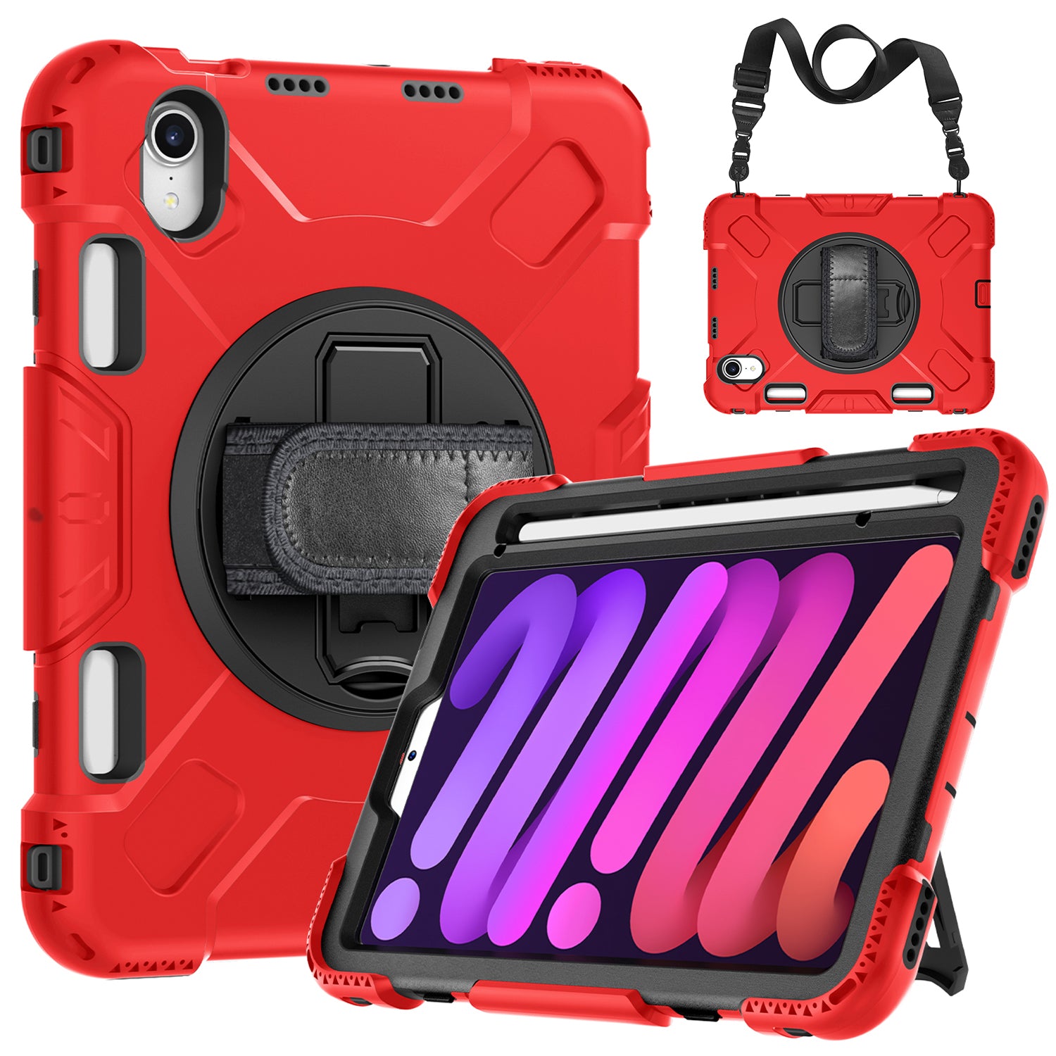 For iPad mini (2021) PC+Silicone Tablet Case Protective Kickstand Cover with Pen Slot / Shoulder Strap