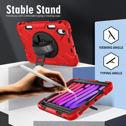 For iPad mini (2021) PC+Silicone Tablet Case Protective Kickstand Cover with Pen Slot / Shoulder Strap