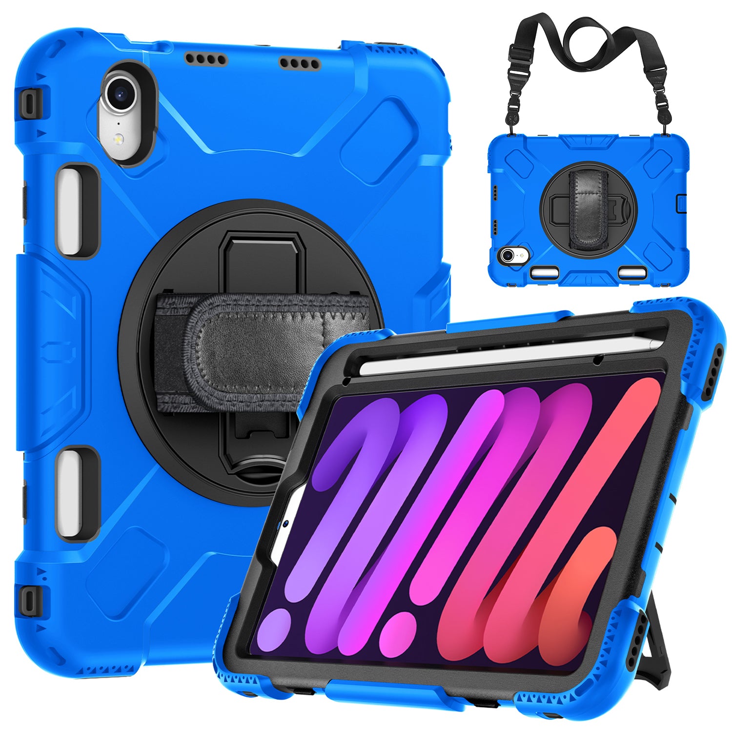 For iPad mini (2021) PC+Silicone Tablet Case Protective Kickstand Cover with Pen Slot / Shoulder Strap
