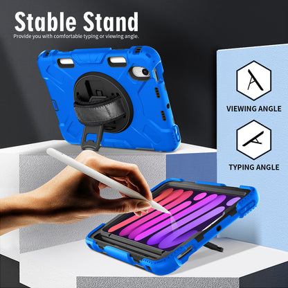 For iPad mini (2021) PC+Silicone Tablet Case Protective Kickstand Cover with Pen Slot / Shoulder Strap