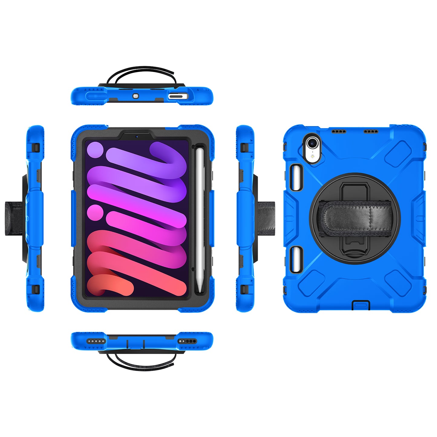 For iPad mini (2021) PC+Silicone Tablet Case Protective Kickstand Cover with Pen Slot / Shoulder Strap