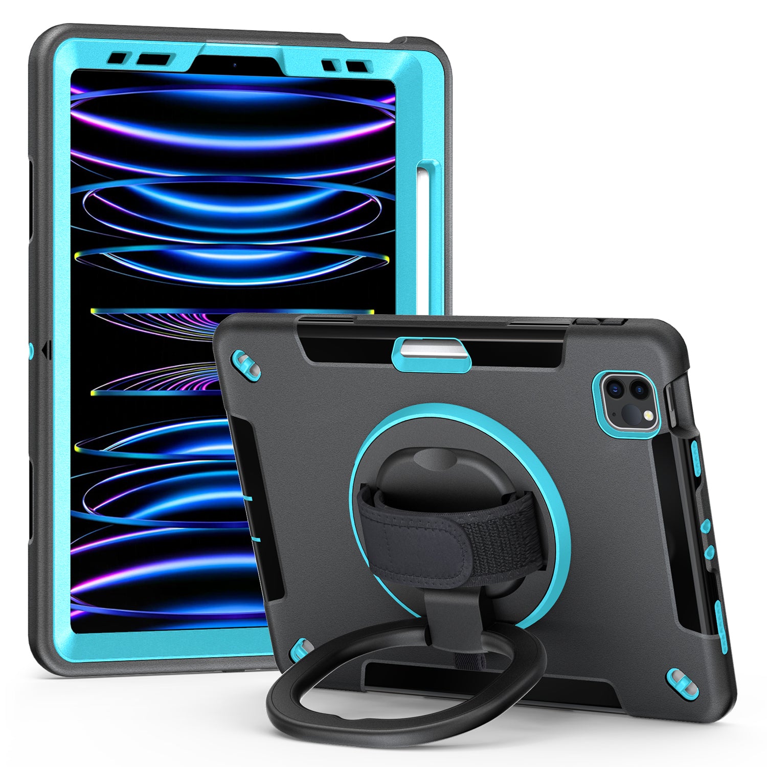 Tablet Case for iPad Air (2020) / (2022) / iPad Pro 11 (2018) / (2020) / (2021) / (2022) , PC+TPU Hand Strap Kickstand Cover with PET Screen Protector / Pen Slot
