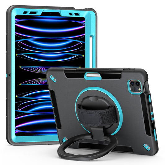 Tablet Case for iPad Air (2020) / (2022) / iPad Pro 11 (2018) / (2020) / (2021) / (2022) , PC+TPU Hand Strap Kickstand Cover with PET Screen Protector / Pen Slot