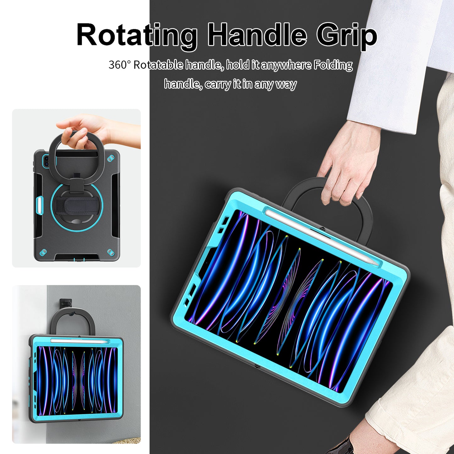 Tablet Case for iPad Air (2020) / (2022) / iPad Pro 11 (2018) / (2020) / (2021) / (2022) , PC+TPU Hand Strap Kickstand Cover with PET Screen Protector / Pen Slot