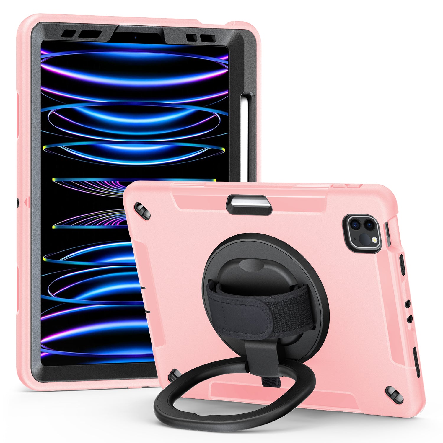 Tablet Case for iPad Air (2020) / (2022) / iPad Pro 11 (2018) / (2020) / (2021) / (2022) , PC+TPU Hand Strap Kickstand Cover with PET Screen Protector / Pen Slot