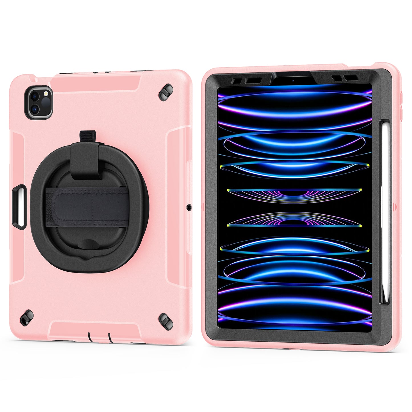 Tablet Case for iPad Air (2020) / (2022) / iPad Pro 11 (2018) / (2020) / (2021) / (2022) , PC+TPU Hand Strap Kickstand Cover with PET Screen Protector / Pen Slot