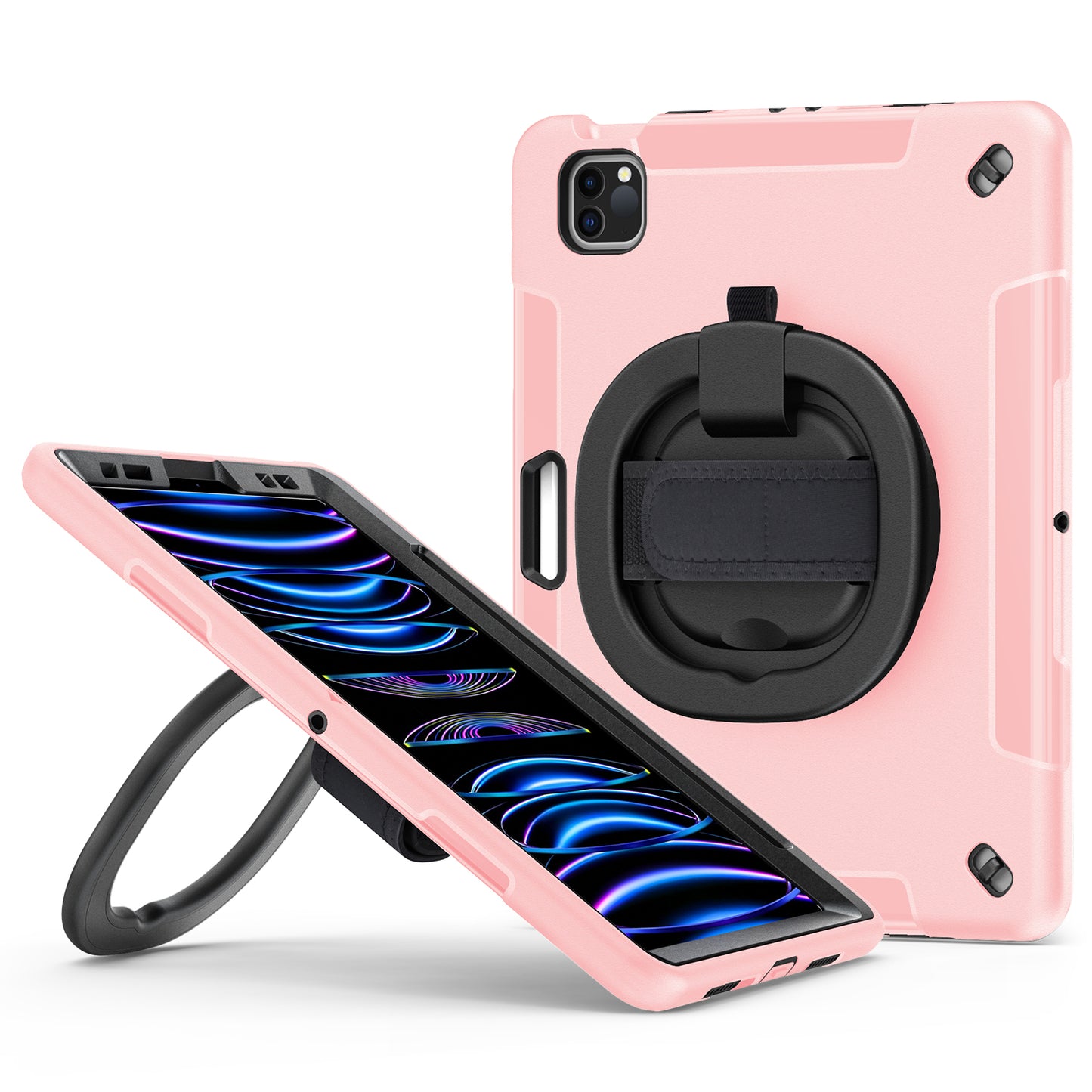 Tablet Case for iPad Air (2020) / (2022) / iPad Pro 11 (2018) / (2020) / (2021) / (2022) , PC+TPU Hand Strap Kickstand Cover with PET Screen Protector / Pen Slot