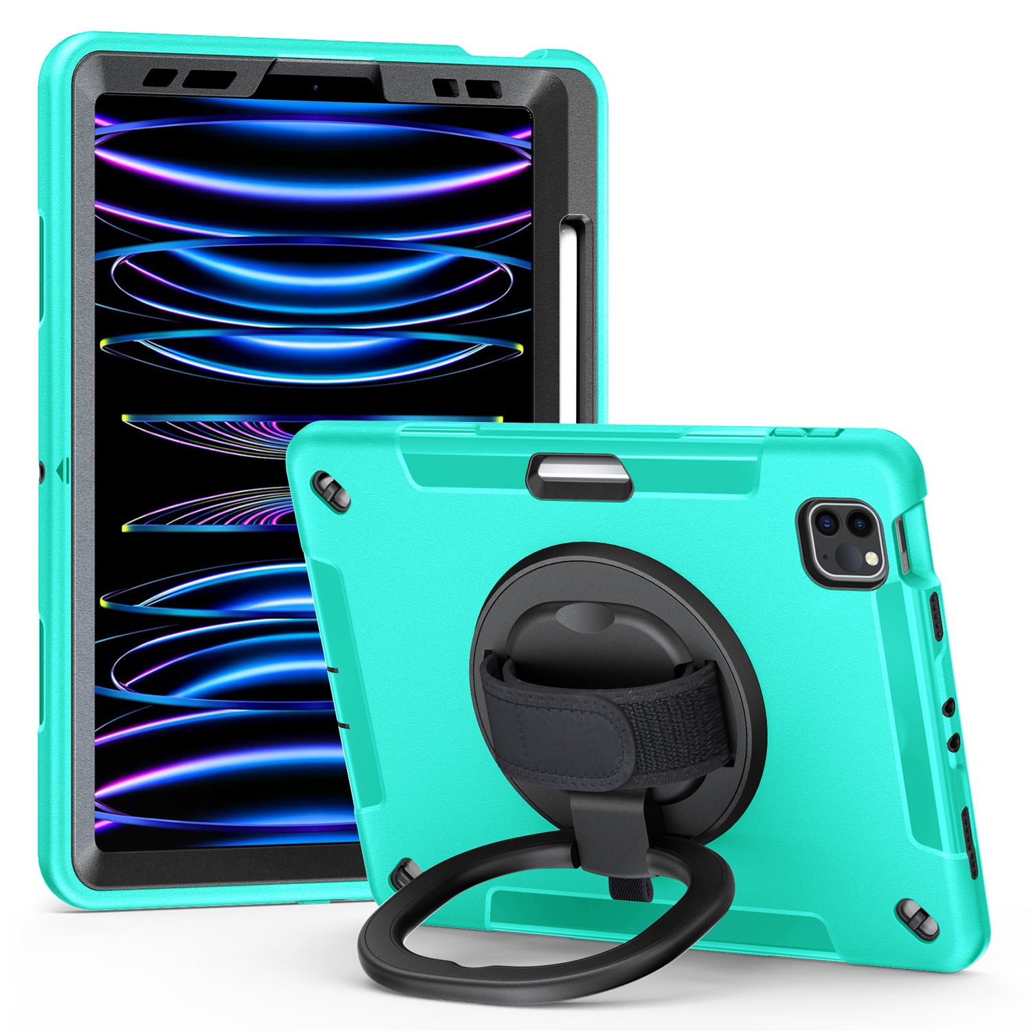 Tablet Case for iPad Air (2020) / (2022) / iPad Pro 11 (2018) / (2020) / (2021) / (2022) , PC+TPU Hand Strap Kickstand Cover with PET Screen Protector / Pen Slot