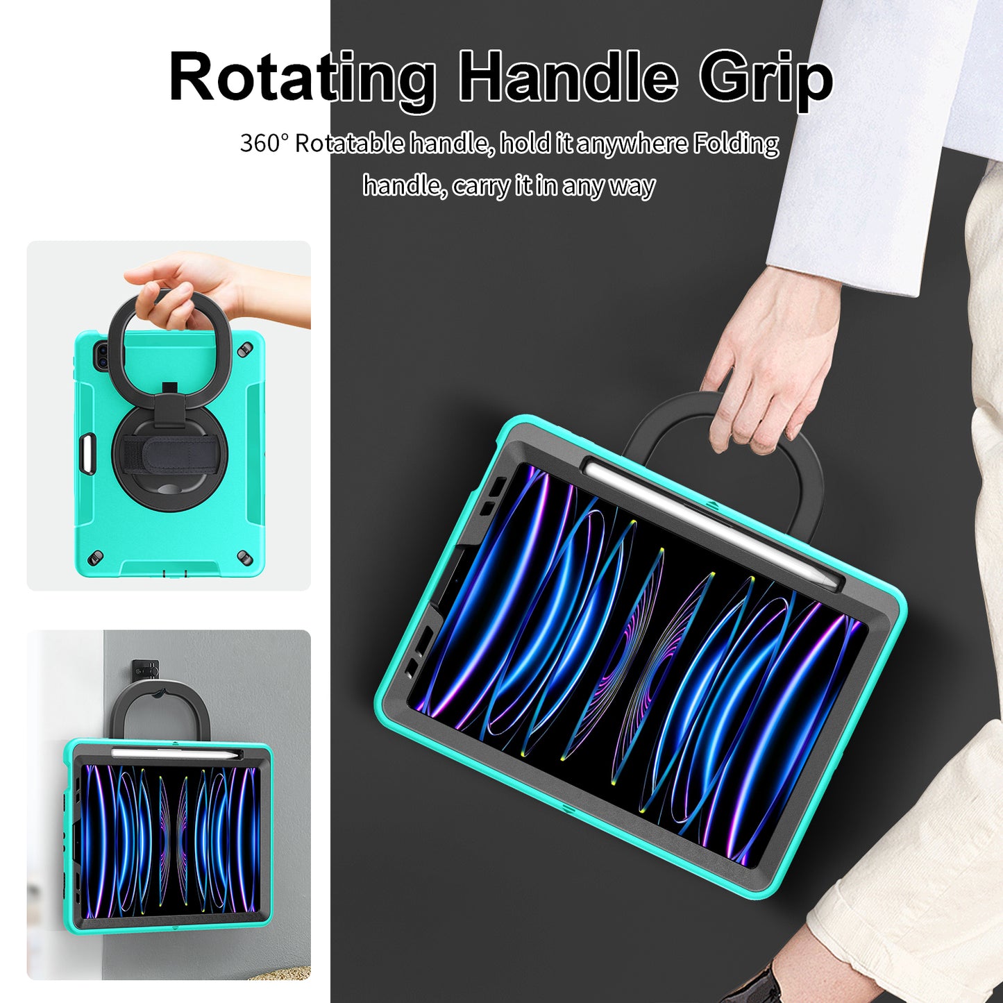Tablet Case for iPad Air (2020) / (2022) / iPad Pro 11 (2018) / (2020) / (2021) / (2022) , PC+TPU Hand Strap Kickstand Cover with PET Screen Protector / Pen Slot