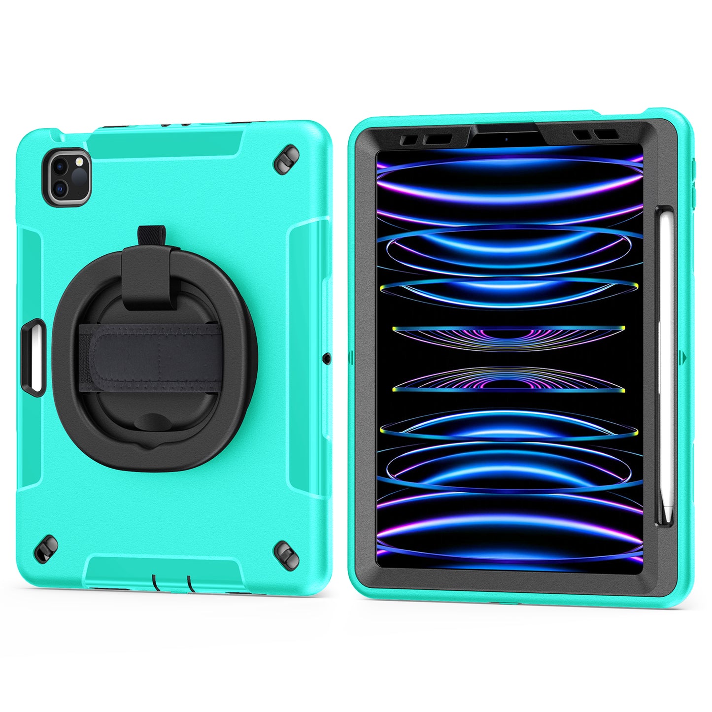 Tablet Case for iPad Air (2020) / (2022) / iPad Pro 11 (2018) / (2020) / (2021) / (2022) , PC+TPU Hand Strap Kickstand Cover with PET Screen Protector / Pen Slot
