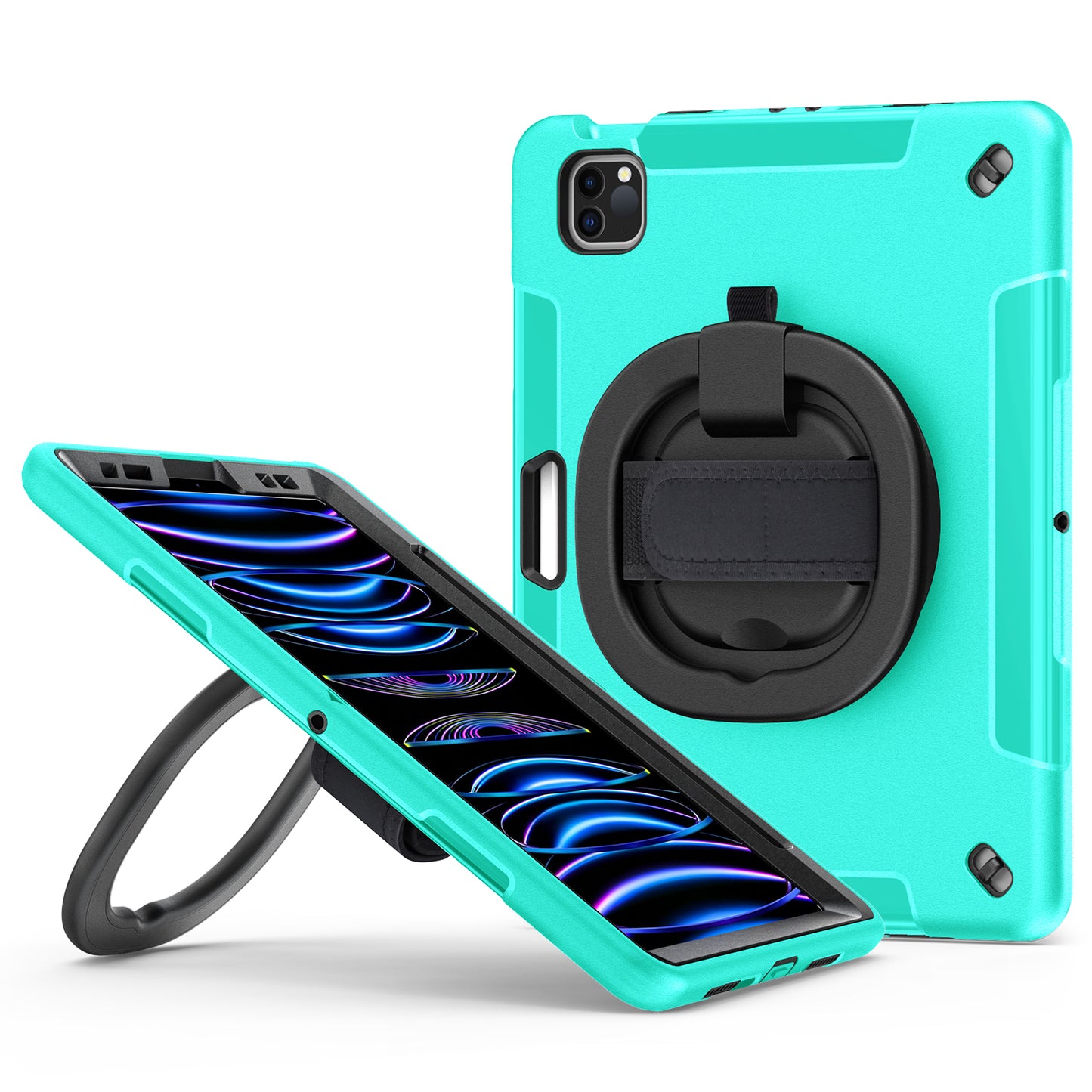 Tablet Case for iPad Air (2020) / (2022) / iPad Pro 11 (2018) / (2020) / (2021) / (2022) , PC+TPU Hand Strap Kickstand Cover with PET Screen Protector / Pen Slot