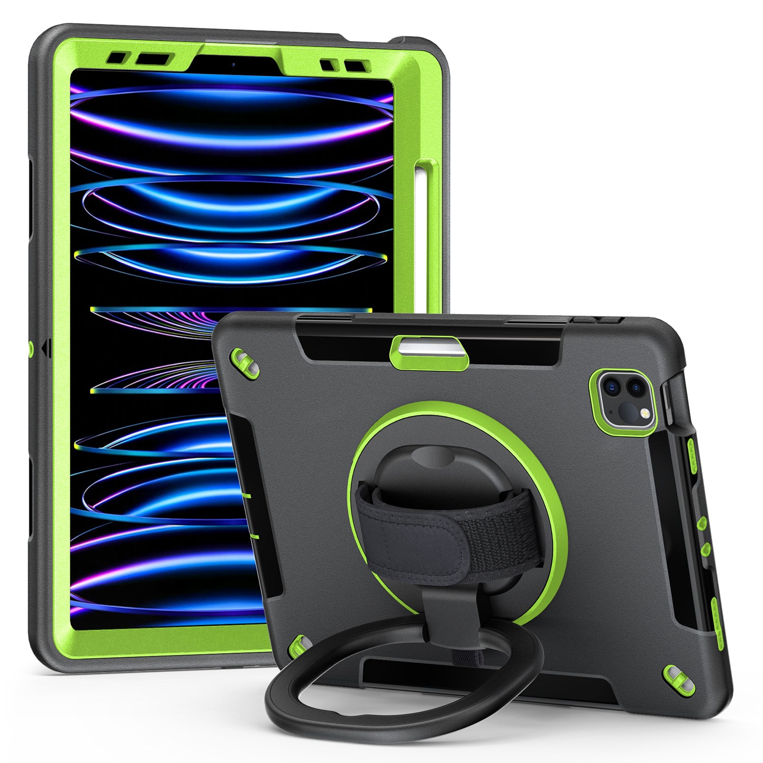 Tablet Case for iPad Air (2020) / (2022) / iPad Pro 11 (2018) / (2020) / (2021) / (2022) , PC+TPU Hand Strap Kickstand Cover with PET Screen Protector / Pen Slot