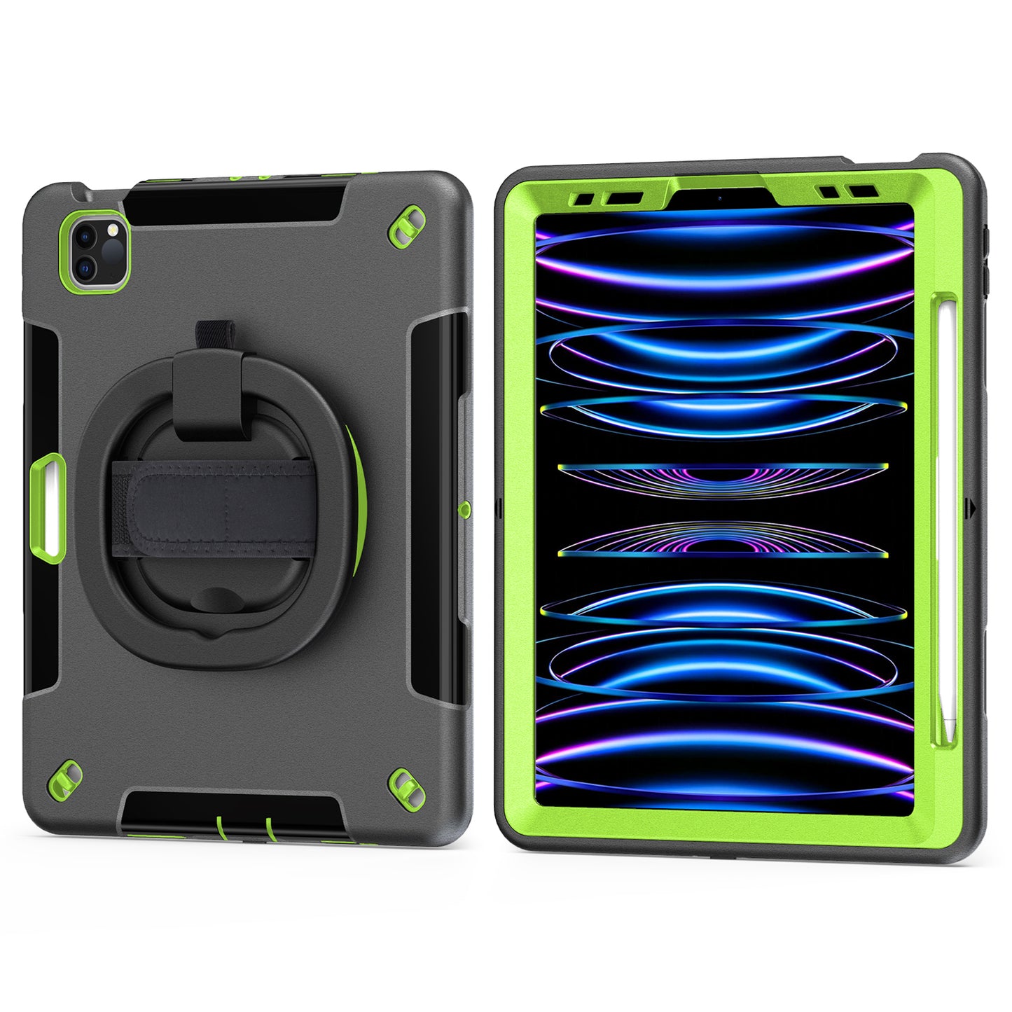 Tablet Case for iPad Air (2020) / (2022) / iPad Pro 11 (2018) / (2020) / (2021) / (2022) , PC+TPU Hand Strap Kickstand Cover with PET Screen Protector / Pen Slot