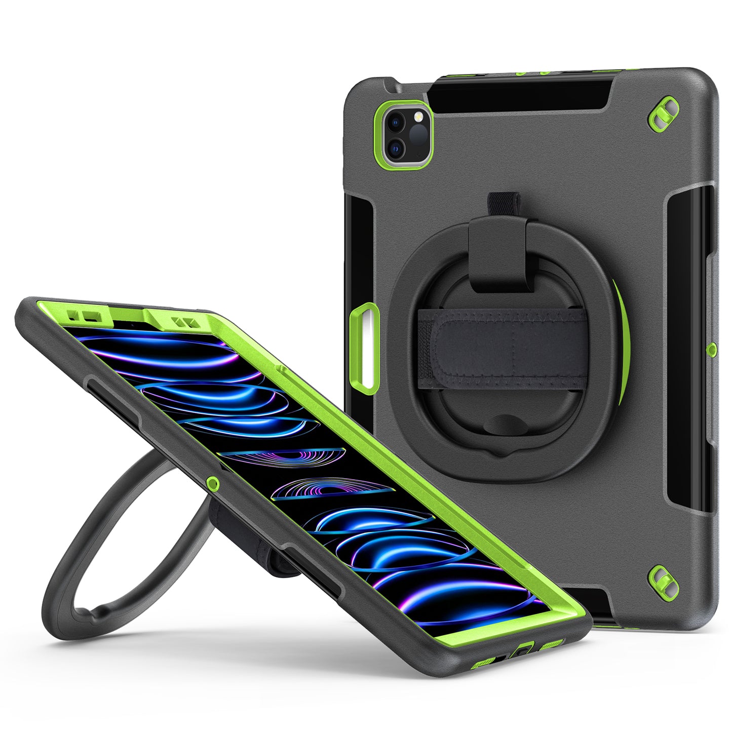 Tablet Case for iPad Air (2020) / (2022) / iPad Pro 11 (2018) / (2020) / (2021) / (2022) , PC+TPU Hand Strap Kickstand Cover with PET Screen Protector / Pen Slot