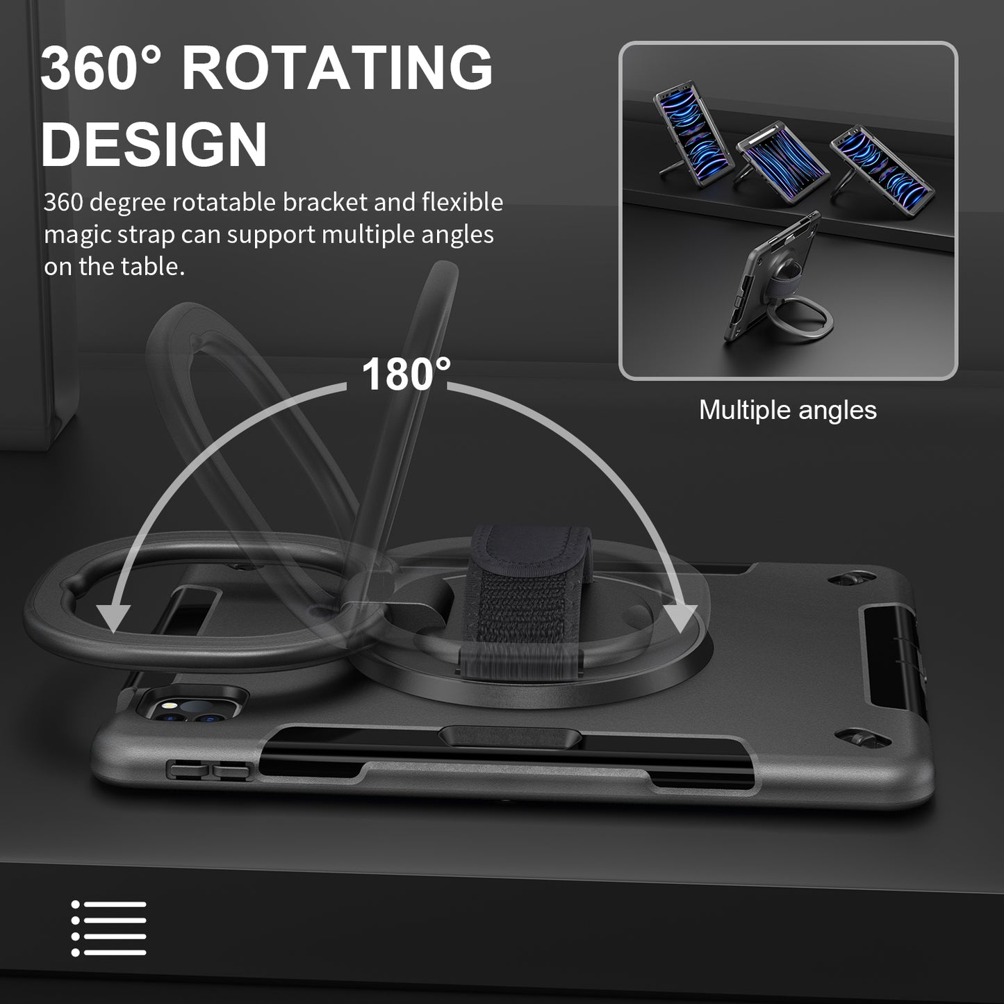 Tablet Case for iPad Air (2020) / (2022) / iPad Pro 11 (2018) / (2020) / (2021) / (2022) , PC+TPU Hand Strap Kickstand Cover with PET Screen Protector / Pen Slot