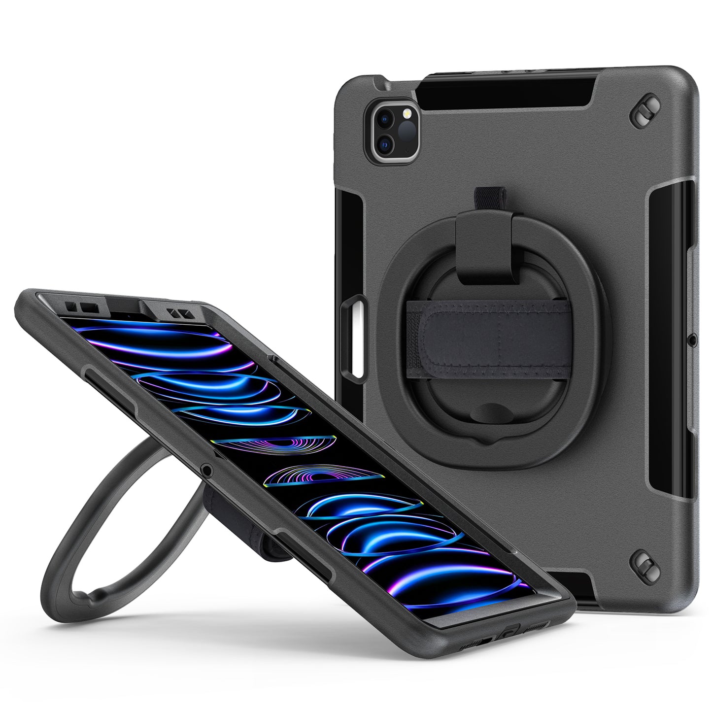 Tablet Case for iPad Air (2020) / (2022) / iPad Pro 11 (2018) / (2020) / (2021) / (2022) , PC+TPU Hand Strap Kickstand Cover with PET Screen Protector / Pen Slot