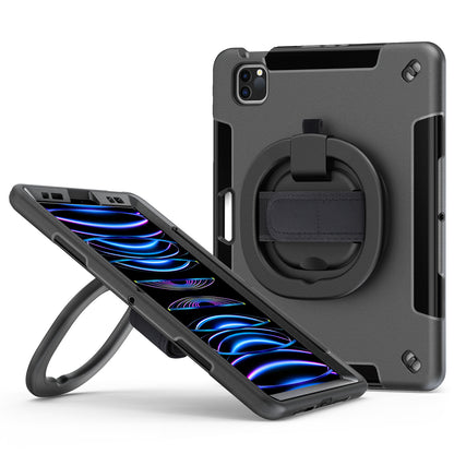 Tablet Case for iPad Air (2020) / (2022) / iPad Pro 11 (2018) / (2020) / (2021) / (2022) , PC+TPU Hand Strap Kickstand Cover with PET Screen Protector / Pen Slot