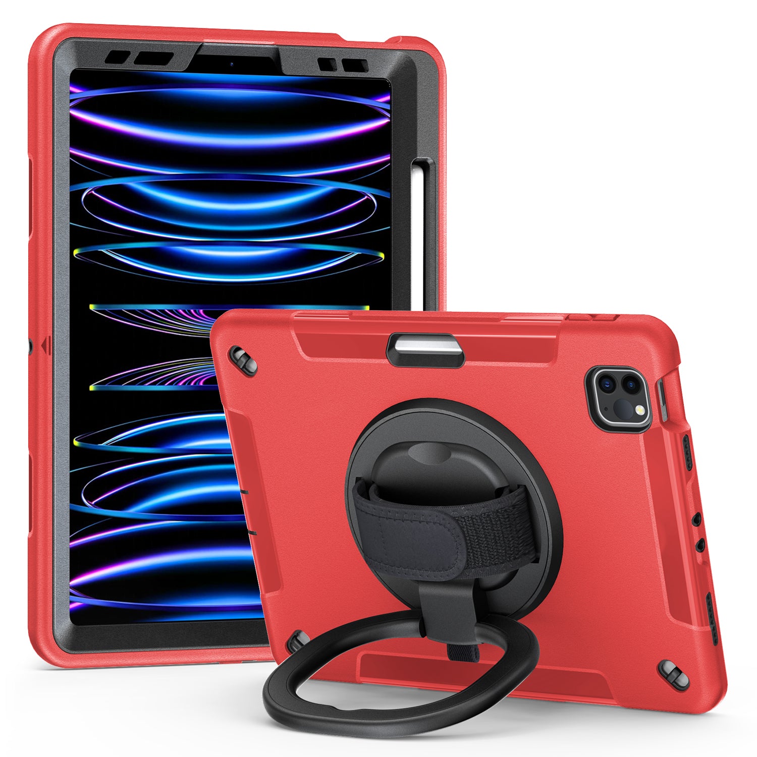 Tablet Case for iPad Air (2020) / (2022) / iPad Pro 11 (2018) / (2020) / (2021) / (2022) , PC+TPU Hand Strap Kickstand Cover with PET Screen Protector / Pen Slot