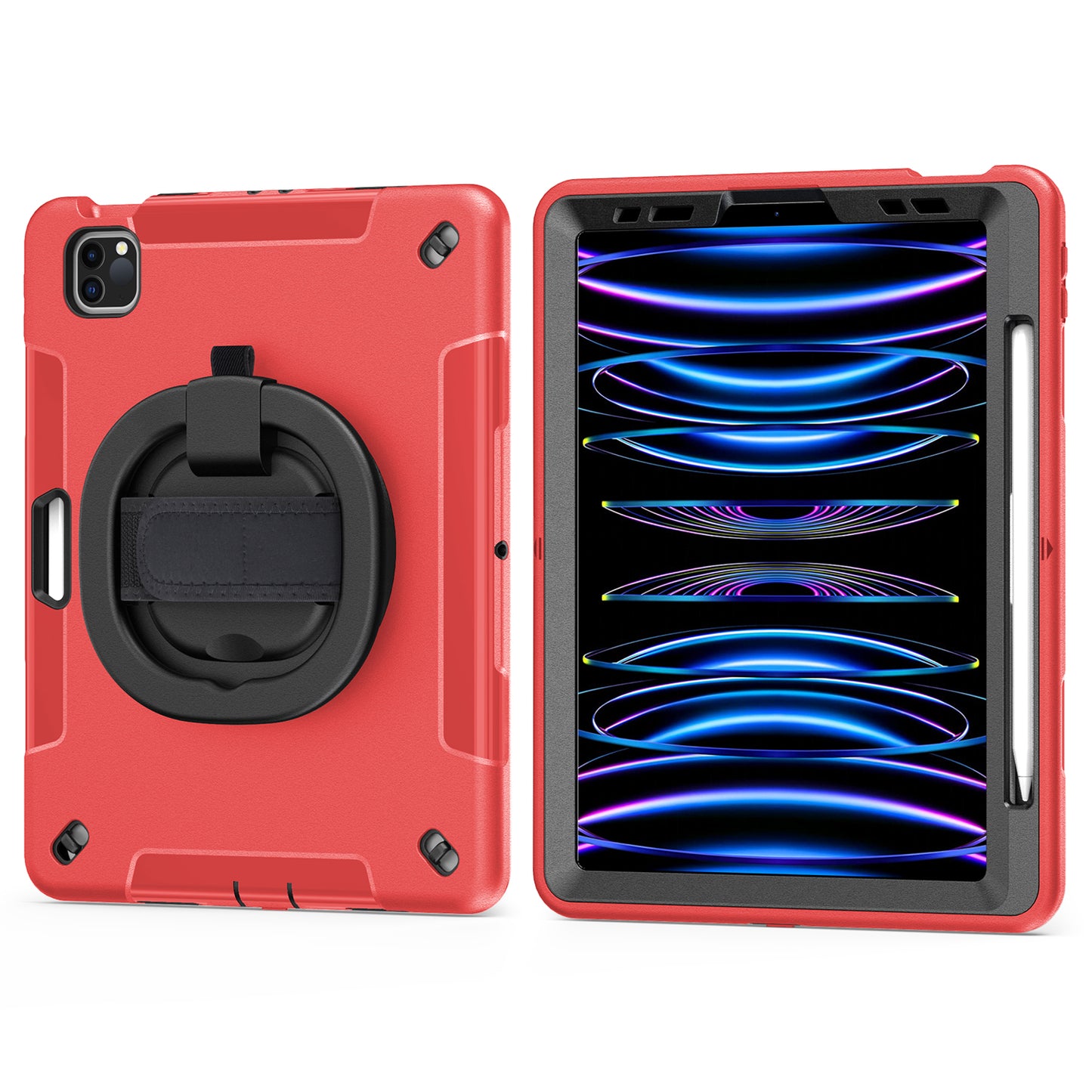 Tablet Case for iPad Air (2020) / (2022) / iPad Pro 11 (2018) / (2020) / (2021) / (2022) , PC+TPU Hand Strap Kickstand Cover with PET Screen Protector / Pen Slot