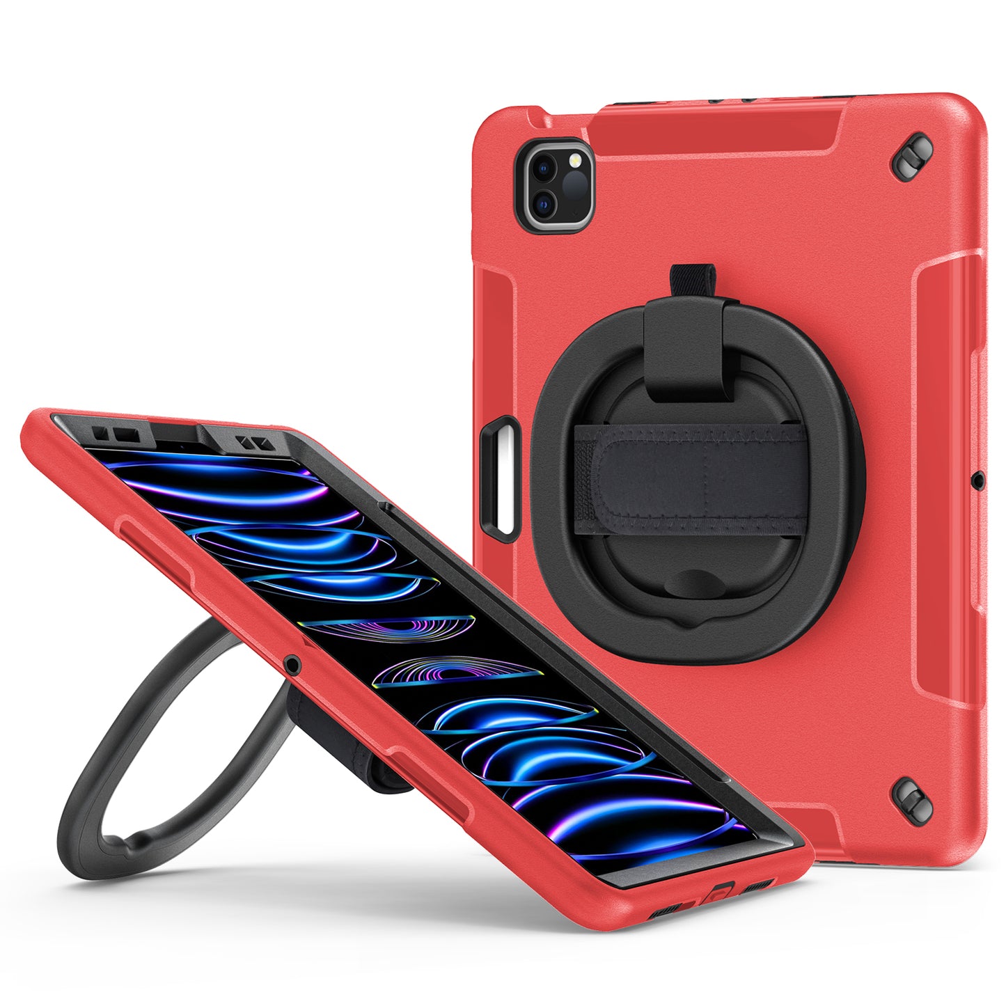 Tablet Case for iPad Air (2020) / (2022) / iPad Pro 11 (2018) / (2020) / (2021) / (2022) , PC+TPU Hand Strap Kickstand Cover with PET Screen Protector / Pen Slot