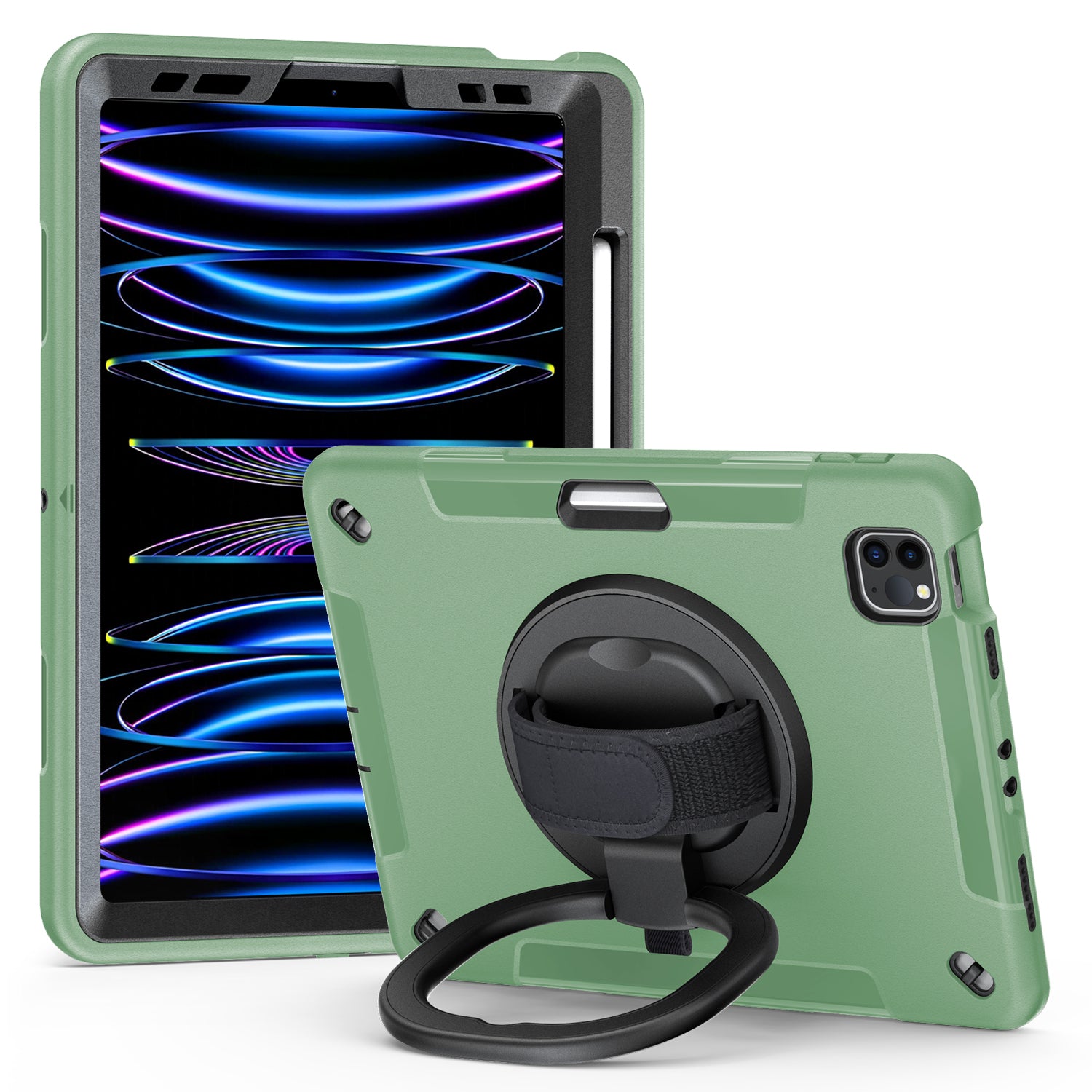 Tablet Case for iPad Air (2020) / (2022) / iPad Pro 11 (2018) / (2020) / (2021) / (2022) , PC+TPU Hand Strap Kickstand Cover with PET Screen Protector / Pen Slot