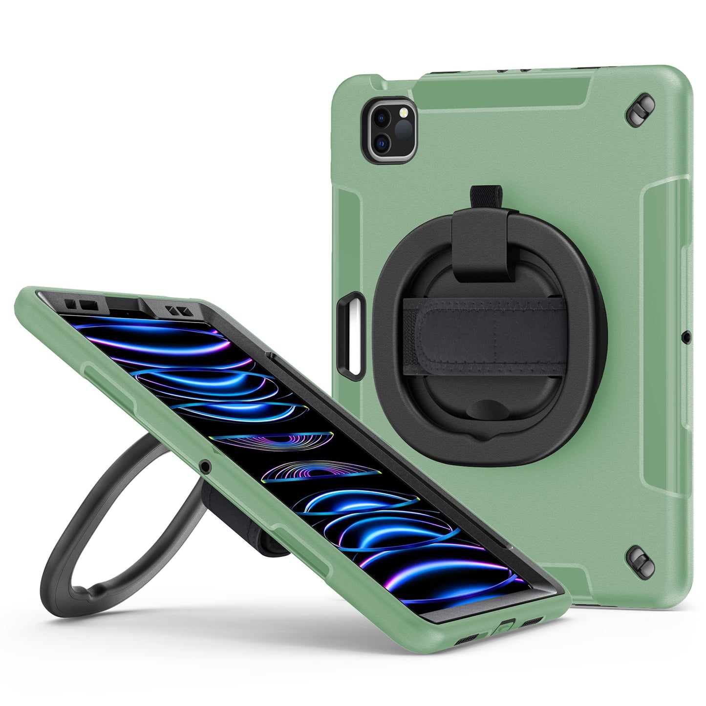 Tablet Case for iPad Air (2020) / (2022) / iPad Pro 11 (2018) / (2020) / (2021) / (2022) , PC+TPU Hand Strap Kickstand Cover with PET Screen Protector / Pen Slot