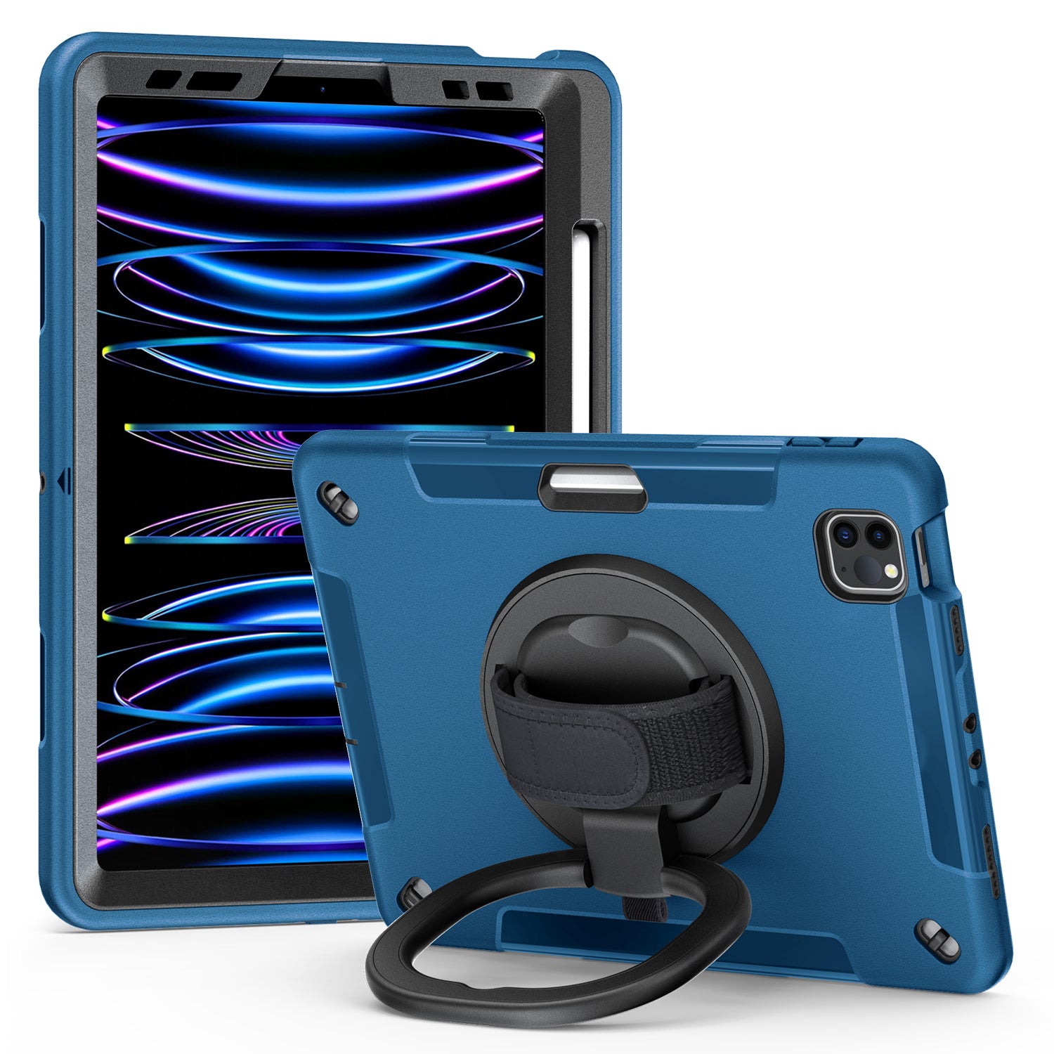 Tablet Case for iPad Air (2020) / (2022) / iPad Pro 11 (2018) / (2020) / (2021) / (2022) , PC+TPU Hand Strap Kickstand Cover with PET Screen Protector / Pen Slot