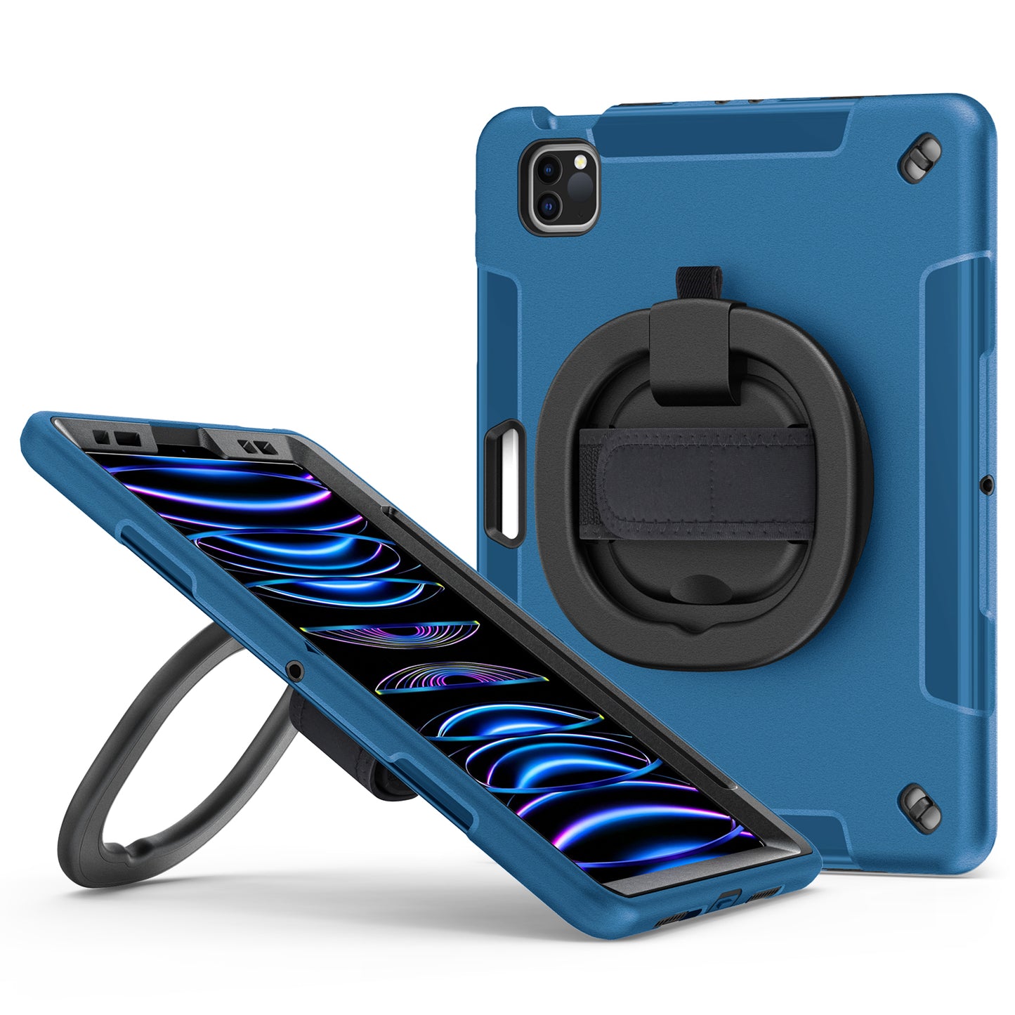 Tablet Case for iPad Air (2020) / (2022) / iPad Pro 11 (2018) / (2020) / (2021) / (2022) , PC+TPU Hand Strap Kickstand Cover with PET Screen Protector / Pen Slot
