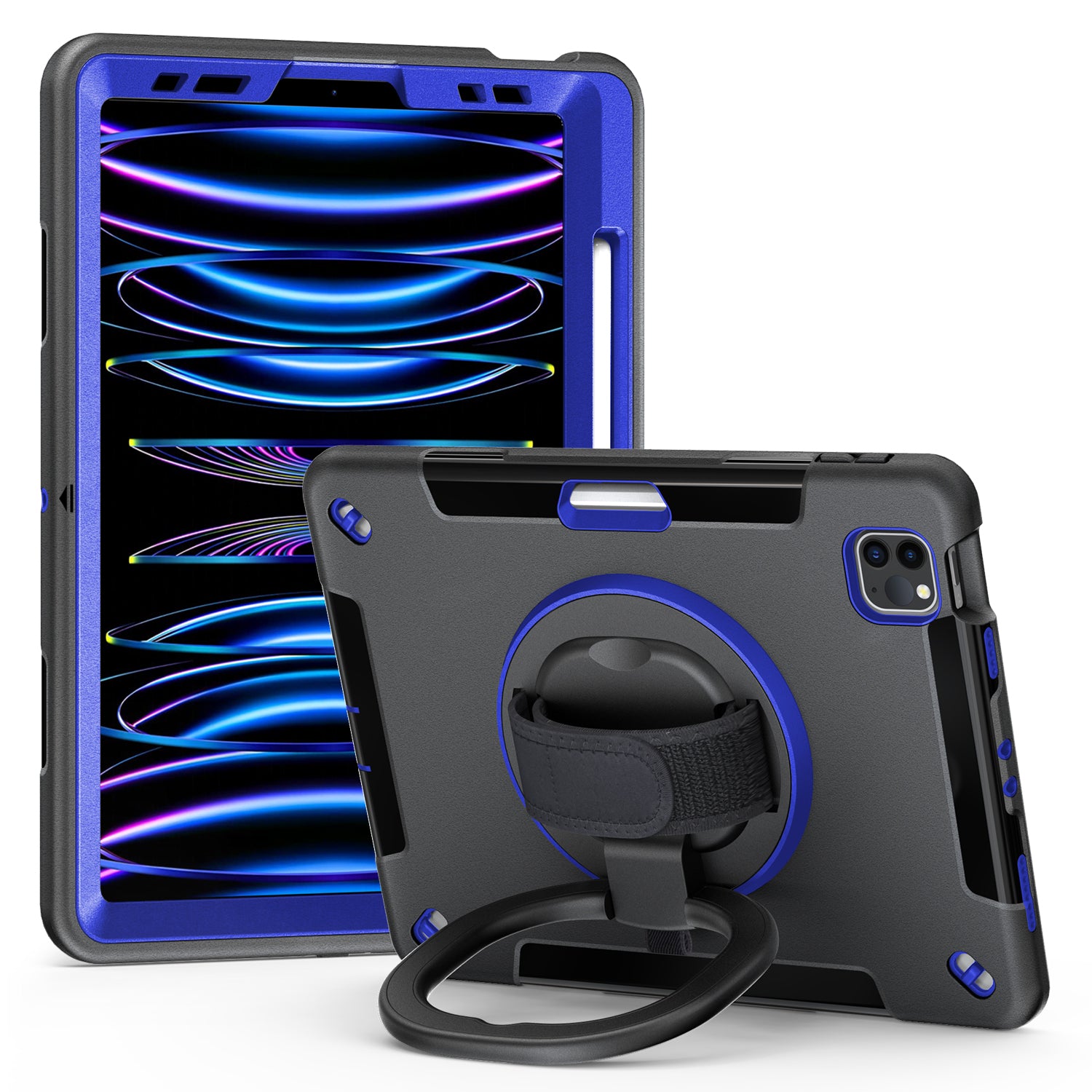 Tablet Case for iPad Air (2020) / (2022) / iPad Pro 11 (2018) / (2020) / (2021) / (2022) , PC+TPU Hand Strap Kickstand Cover with PET Screen Protector / Pen Slot