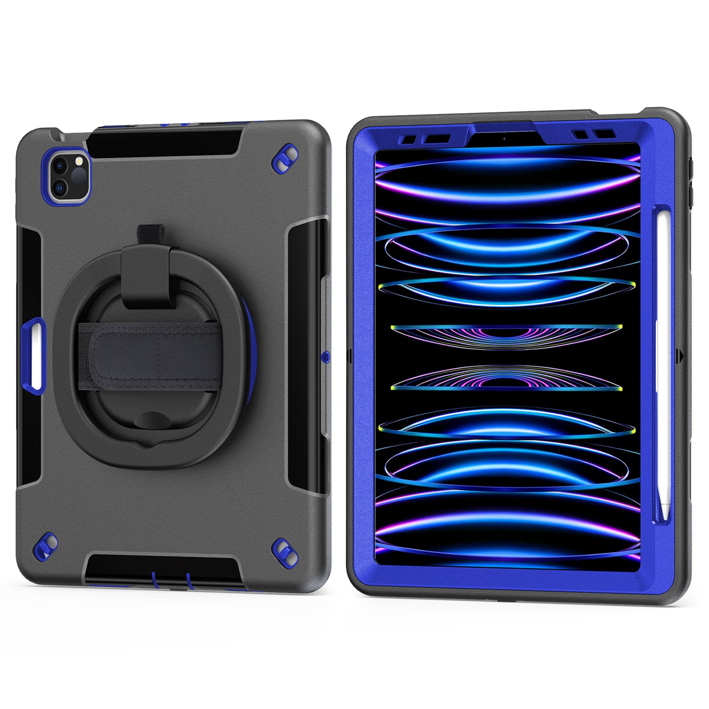 Tablet Case for iPad Air (2020) / (2022) / iPad Pro 11 (2018) / (2020) / (2021) / (2022) , PC+TPU Hand Strap Kickstand Cover with PET Screen Protector / Pen Slot